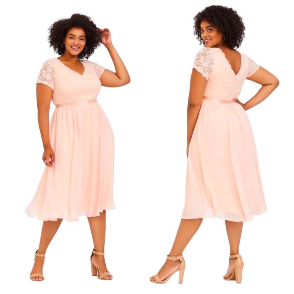 TORRID Semi-Formal Pink Peach Sequin Lace Midi Dress - Size 16